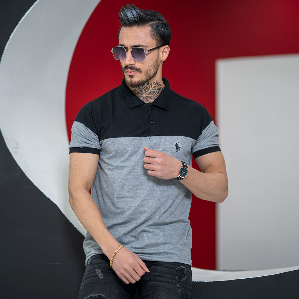 پولو شرت polo طوسی مشکی